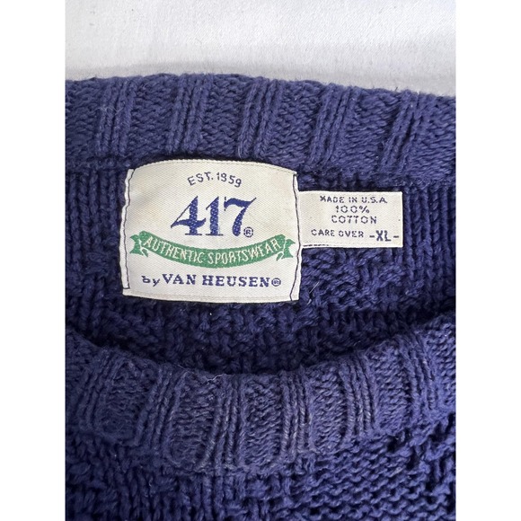 417 by Van Heusen Sweater Mens XL Navy Blue Textured Knit Made in USA Crewneck - Picture 5 of 5